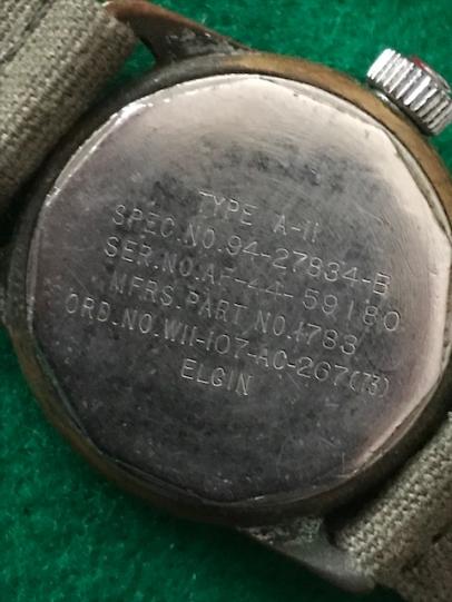 WWII US Army Air Force Elgin Watch Dated 1944